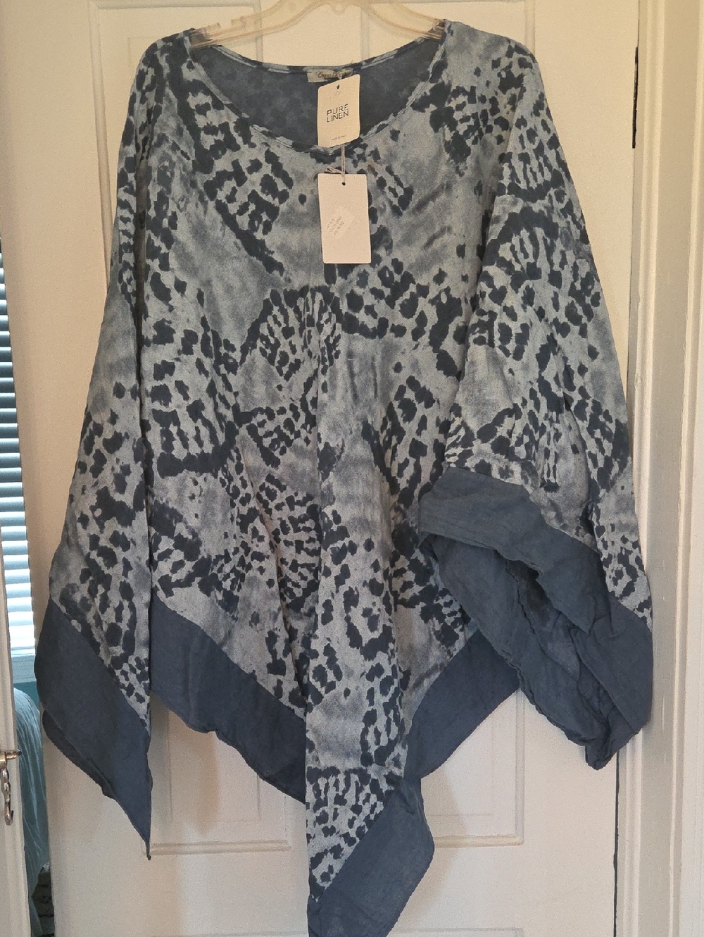 Elena Miro Blue Tie Dye Linen Top Poncho